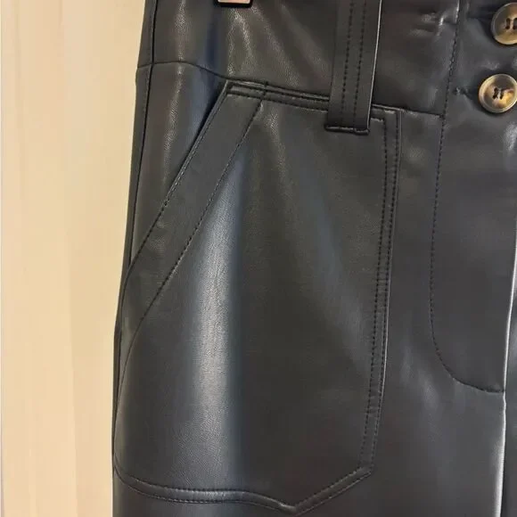 Anthropologie Maeve Flare leg Pants Faux Leather High-Waisted - Picture 9 of 12